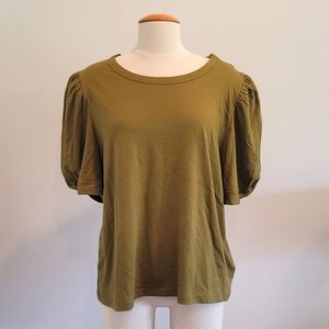 A New Day Statement Puff Sleeve Olive Colored Top